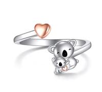 YFN Gato, elefante, rana, pingüino, panda, koala, perezoso Anillo de plata de ley 925 Anillo con extremo abierto Tamaño ajustable Lindo Animal Joyería Regalos para Mujeres Hombres (Koala)