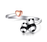 YFN Gato, elefante, rana, pingüino, panda, koala, perezoso Anillo de plata de ley 925 Anillo con extremo abierto Tamaño ajustable Lindo Animal Joyería Regalos para Mujeres Hombres (Panda)