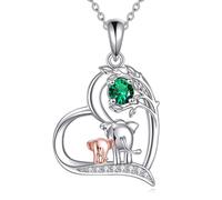 YFN mayo Birthstone collar de plata esterlina 925 buena suerte elefante colgante lindo regalo de joyería de animales para las mujeres mamá esposa