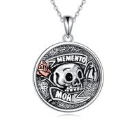 YFN Memento Mori - Collar de plata de ley con colgante Momento Mori, diseño de calavera rosa, regalo para mujer