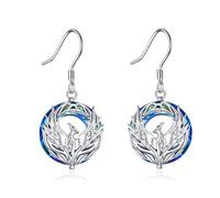 YFN Pendientes de fénix de plata de ley con cristales azules, regalos de cumpleaños para mujeres y madres