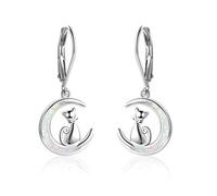 YFN Pendientes de gato en plata de ley con diseño de luna de ópalo para niñas, Plata de ley, Opal,