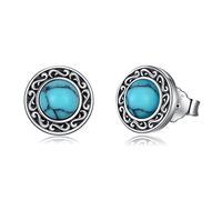 YFN Pendientes de tuerca de turquesa para mujer, aretes redondos de plata 925, plata 925 con piedra turquesa, pequeños aretes de tuerca para regalo, Plata de ley, Turquesa