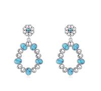 YFN Pendientes de turquesa de plata de ley vintage flor turquesa colgante pendientes de gota occidental joyas regalos para mujer