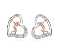 YFN Pendientes deportivos de plata de ley con forma de corazón, regalos de joyería para mujer, normal, Plata de ley, Circonia cúbica