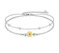 YFN Pulsera Girasol Plata de Ley 925 Pulsera con Encanto en Capas You Are My Sunshine Joyería Regalos de Cumpleaños para Mujeres Madre Abuela
