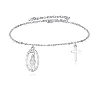 YFN Pulseras de cruz de plata de ley 925 con medalla de San Cristóbal, San Miguel, San Judas, Virgen María, pulsera ajustable, protector religioso, regalo para mujeres y hombres, normal, Plata de ley