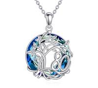 YFN Regalos de cumpleaños para mujer, plata de ley, árbol de la vida, cadena azul de cristal árbol de la vida, collar aniversario para tu esposa, madre, abuela, Normal, Plata esterlina, No es una
