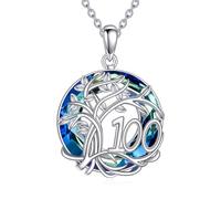 YFN Regalos de cumpleaños para mujer, plata de ley, árbol de la vida, cadena azul de cristal árbol de la vida, collar aniversario para tu esposa, madre, abuela, Normal, Plata esterlina, No es una