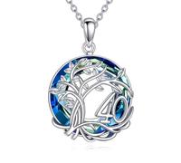 YFN Regalos de cumpleaños para mujer, plata de ley, árbol de la vida, cadena azul de cristal árbol de la vida, collar aniversario para tu esposa, madre, abuela, Normal, Plata esterlina, No es una
