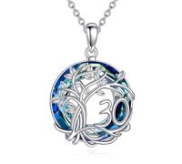 YFN Regalos de cumpleaños para mujer, plata de ley, árbol de la vida, cadena azul de cristal árbol de la vida, collar aniversario para tu esposa, madre, abuela, Normal, Plata esterlina, No es una