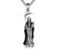 YFN Santa Muerte Collar de Plata de Ley Colgante Protector Religioso Daemon Joyería Regalos para Mujeres Hombres
