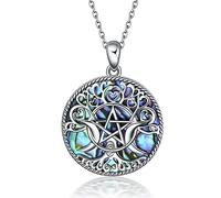 YFN Triple Moon Goddess Collar de plata esterlina Pentagram Pentacle Colgante collar Pagan Wiccan Magic Amuleto Árbol de la vida Joyas para mujeres Hombres