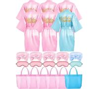 YFNVH Kit de 24 piezas de fiesta de spa para niñas, 6 batas kimono, 6 diademas, 6 máscaras de ojos, 6 bolsas, bata de baño de escuadrón de cumpleaños para niños, suministros para fiestas de pijamas