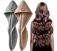YFONG Paquete de 2 toallas de microfibra para mujer, turbante de pelo súper absorbente de secado rápido para todos los estilos de cabello, antiencrespamiento, toalla de secado de cabello grande con