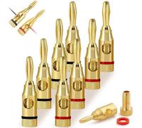 YFOX - Conector banana chapado en oro, tornillo abierto, conector banana de metal, conector de audio para altavoces, cable estéreo, cine en casa (4 rojos, 4 negros)