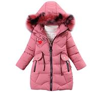 Yfpico - Chaqueta de plumas para niño o niña, abrigo acolchado con capucha de piel, chaqueta cortavientos de invierno gruesa y cálida, rosa, 7-8 Años
