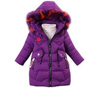 Yfpico - Chaqueta de plumas para niño o niña, abrigo acolchado con capucha de piel, chaqueta cortavientos de invierno gruesa y cálida, morado, 11 años