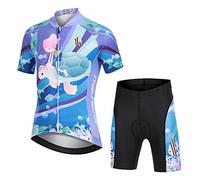 YFPICO Niños Traje de Ciclismo Transpirable para Deportes al Aire Libre Ropa Ajustada Cuerpo Pantalones + Tops Especial de la Almohadilla, XXL (10-12 años), Morado Tortuga Tops+Pantalones