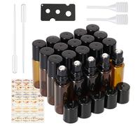 YFPOPONE Roll on Rellenable 16 Piezas Roll on Aceites Esenciales 5ml Ámbar Botellas Roll on con Roll-on Bola de Acero Inoxidable para Masajes,Botella de Laboratorio Mezclas de Aromaterapia