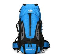 YFREAL - Mochila de viaje de senderismo y campamento de 60 litros con cubierta para lluvia, resistente al agua, mochila de escalada para hombres y mujeres, Azul, Large, Exteriores