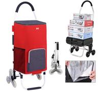 YFSMBD Carrito Compra Plegable de Aluminio 3 Ruedas, Carro de la Compra 3 en 1 con Bolsa Termica Oxford Impermeable y Desmontable, Carrito de Compras Rodante, 50L (Red)