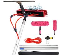 YFSMBD Cepillo de Lavado Telescópico 3-20m, Incl. Cepillo Multiusos, Plumero, Limpiacristales, Dosificador de Jabón y Manguera, para Placas Solares, Ventanas,Tejados y Terrazas (35cm Brush,8m)
