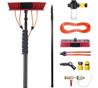 YFSMBD Cepillo Telescópico Limpieza - 12m - Fibra de Carbono Pértiga de Limpieza con Conexión de Agua, Dosificador de Jabón y Manguera Universal para Placas Solares, Tejados y Terrazas, 55cm Cepillo