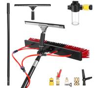 YFSMBD Cepillo Telescópico Limpieza 3-20 Metros, Pértiga de Limpieza con Conexión de Agua, Dosificador de Jabón y Limpiacristales para Placas Solares, Tejados y Terrazas (55cm Cepillo,17m)