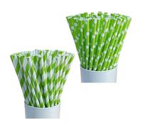 YFTRFR 50 Piezas Pajitas de Papel Verde para Beber, Papel Biodegradables Compañeros de Bebida a Rayas Ecológicas Accesorios de Bebida de Lunares Verdes