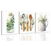 YFvrPt Arte de pared de cocina, plantas verdes salvia, decoración botánica, enmarcado de 40,6 x 61 cm, juego grande de 3 lienzos minimalistas para comedor, obras de arte neutro, decoración moderna de