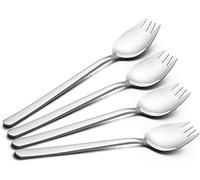 YFWOOD Sporks - Juego de 4 cucharas de ensalada de acero inoxidable 18/10 de 18,8 cm, tenedores de fideos de frutas y tenedores de pasta de arroz fritos, cuchara y tenedor multifunción para acampar en