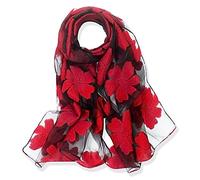 YFZYT Mujeres Bufanda/Echarpe/Pañuelo/Foulard, Larga Suave Chal de Gasa Fina Envoltura, Entretiempo Primavera Verano Otoño Chales Elegantes para Fiesta, Playa, Uso Diario - Flor Roja