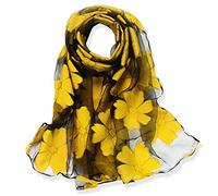 YFZYT Mujeres Bufanda/Echarpe/Pañuelo/Foulard, Larga Suave Chal de Gasa Fina Envoltura, Entretiempo Primavera Verano Otoño Chales Elegantes para Fiesta, Playa, Uso Diario - Flor Amarilla