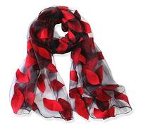 YFZYT Mujeres Bufanda/Echarpe/Pañuelo/Foulard, Larga Suave Chal de Gasa Fina Envoltura, Entretiempo Primavera Verano Otoño Chales Elegantes para Fiesta, Playa, Uso Diario - Hojas Rojas