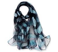 YFZYT Mujeres Bufanda/Echarpe/Pañuelo/Foulard, Larga Suave Chal de Gasa Fina Envoltura, Entretiempo Primavera Verano Otoño Chales Elegantes para Fiesta, Playa, Uso Diario - Hojas de Agua Azul