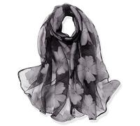 YFZYT Mujeres Bufanda/Echarpe/Pañuelo/Foulard, Larga Suave Chal de Gasa Fina Envoltura, Entretiempo Primavera Verano Otoño Chales Elegantes para Fiesta, Playa, Uso Diario - Flor Gris