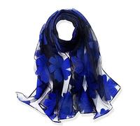 YFZYT Mujeres Bufanda/Echarpe/Pañuelo/Foulard, Larga Suave Chal de Gasa Fina Envoltura, Entretiempo Primavera Verano Otoño Chales Elegantes para Fiesta, Playa, Uso Diario - Flor Azul Real