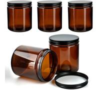 YFZYT Tarros de crema para rellenar 450 ml, 4 unidades de cristal ámbar pequeño redondo con tapa, se puede utilizar como tarro de ungüento, recipiente para crema de vidrio, almacenamiento cosmético,