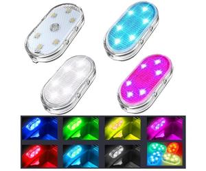 Ygapuzi 4 Piezas Luces LED Inalámbricas para el Interior del Coche - 7 Colores USB Recargable Luz LED Táctil con 6 Perlas Super Brillantes - Luz Ambiental Interior