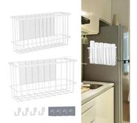 Ygapuzi Cesta magnética de metal para el frigorífico, estante organizador magnético para el lateral del frigorífico con ganchos adhesivos para cocina oficina lavandería habitación accesori (Blanco)