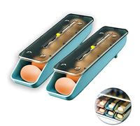 Ygapuzi Contenedor de almacenamiento de huevos para refrigerador, 2 unidades, soporte automático para huevos para el hogar Caja de almacenamiento apilable para huevos frescos con tapa (Azul)