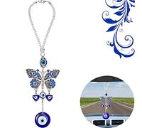 Ygapuzi Eye of Eye Car Decoration Maldición del espejo retrovisor del ojo azul malvado Ojos malvados adornos Ojos malvados Coche interior Colgador Ventana de la ventana Balcón (Mariposa)