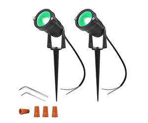 Ygapuzi Luces LED para camino de 5 W, 12 V, bajo voltaje, focos, paredes, árboles, banderas, iluminación exterior para entrada, patio, césped, patio, piscina, jardín, con estacas, 2 Paquete (Verde)