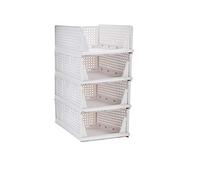 Ygapuzi Organizador de cesta de almacenamiento de ropa apilable Armario deslizante Cajón Estante Separador de bricolaje Contenedor de escritorio para Armario Cocina Baño Oficina (Blanco - 4 Paquete)