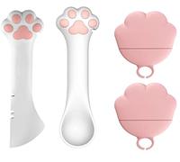 Ygapuzi - Paquete de 4 Suministros para latas de Comida para Mascotas, Cubiertas universales de Silicona para latas, Tapas para latas de Gatos, espátula 2 en 1, abrelatas para Mascotas (rosa y blanco)