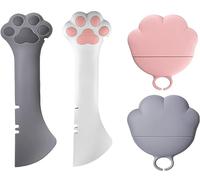 Ygapuzi - Paquete de 4 Suministros para latas de Comida para Mascotas, Cubiertas universales de Silicona para latas, Tapas para latas de Gatos, espátula 2 en 1, abrelatas para Mascotas (Rosa y gris)