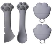 Ygapuzi - Paquete de 4 Suministros para latas de Comida para Mascotas, Cubiertas universales de Silicona para latas, Tapas para latas de Gatos, espátula 2 en 1, abrelatas para Mascotas (Gris)
