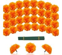 YGbridge Cabeza de Flores Artificiales de caléndula, 60 caléndulas Naranjas de Seda para el día de los Muertos, decoración Diwali, Decoraciones del día de los Muertos, Guirnalda de caléndula (60,