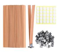 YGBWAOV 120 Mechas de Madera para Velas, 60 Soportes de Hierro, 60 Adhesivos para Mechas, Núcleos de Madera para Velas (Ideales para Hacer Velas Caseras).